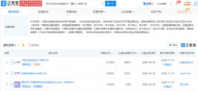【關(guān)注】中國(guó)四維和易智瑞成立衛(wèi)星遙感公司分別持股51%、34
